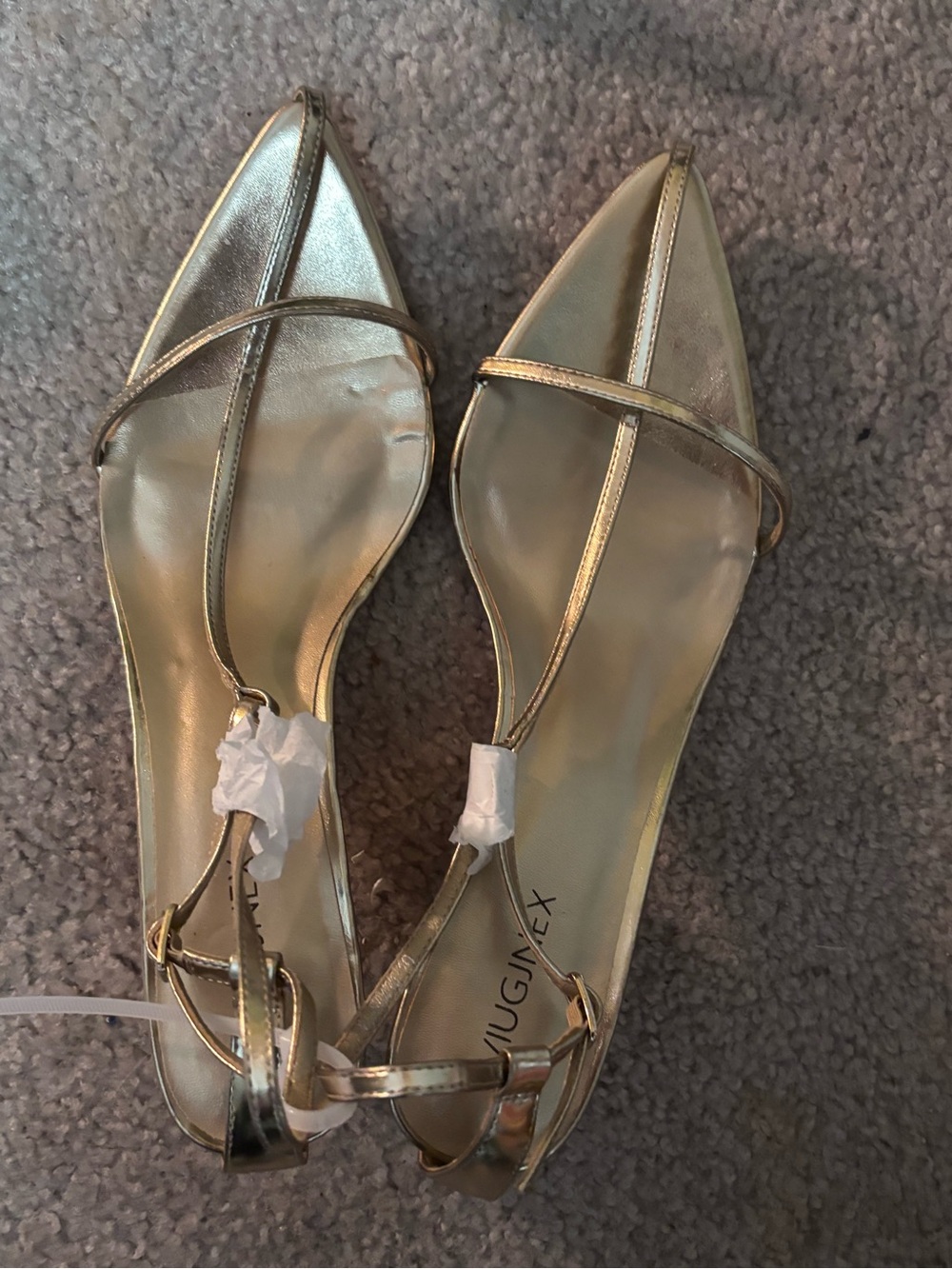 Gold Strappy Pointed-Toe Women's kitten heels - sz 6.5 & 10.   NWOT.